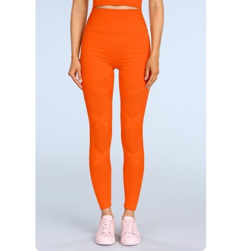 LA Society Women's Criss Cross Mesh Cutout High Waisted Leggings Activewear